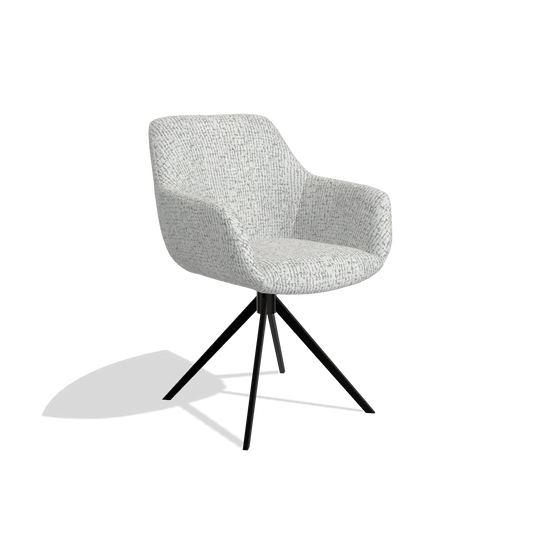 Chaise de salle à manger Pavia 6687 en tissu Horta 101 (gris clair), pied pivotant en noir, vue de trois-quarts