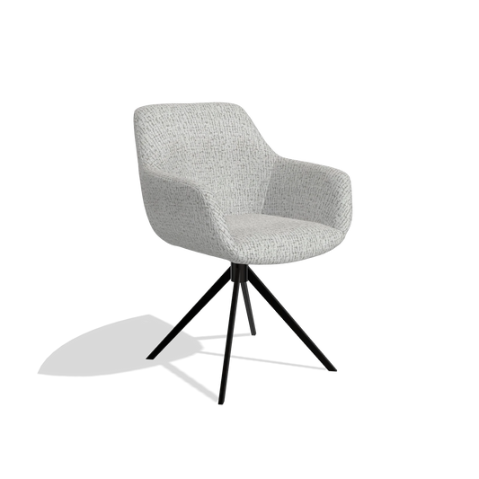 Chaise de salle à manger Pavia 6687 en tissu Horta 106 (gris clair), pied pivotant en noir, vue de trois-quarts