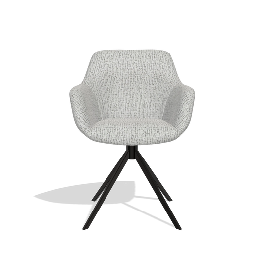 Chaise de salle à manger Pavia 6687 en tissu Horta 106 (gris clair), pied pivotant en noir, vue de face