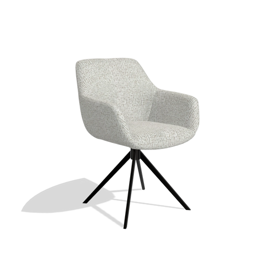 Chaise de salle à manger Pavia 6687 en tissu Horta 186 (gris clair), pied pivotant en noir, vue de trois-quarts