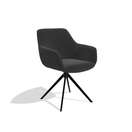 Silla de comedor Pavia 6687 en Piel A804 (negro), base giratoria en negro, vista en ángulo