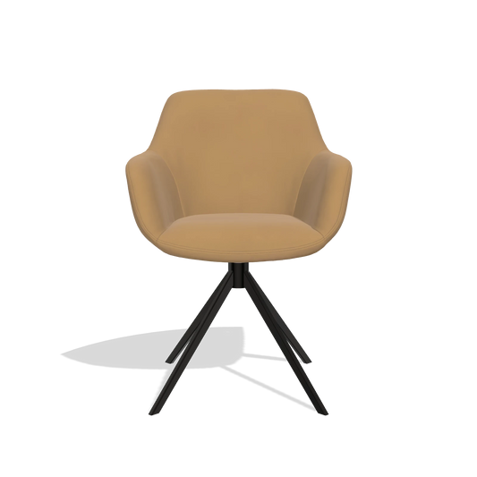Silla de comedor Pavia 6687 en Piel A823 (mostaza), base giratoria en negro, vista frontal