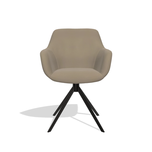 Silla de comedor Pavia 6687 en Piel A824 (verde salvia), base giratoria en negro, vista frontal