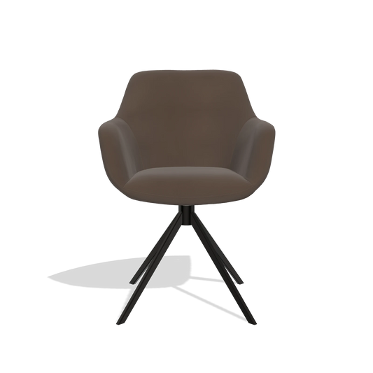 Silla de comedor Pavia 6687 en Piel A825 (marrón), base giratoria en negro, vista frontal