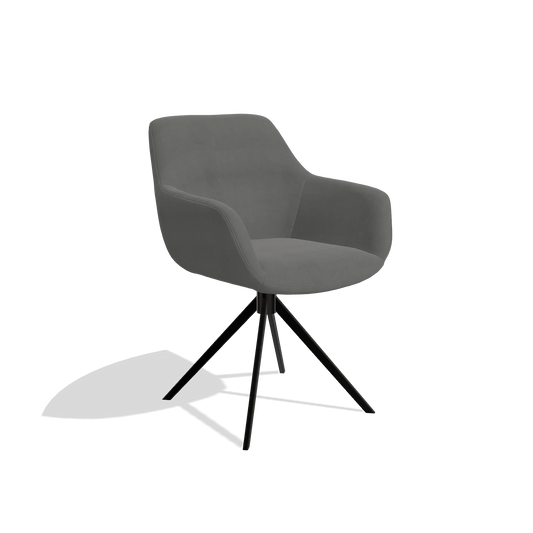 Silla de comedor Pavia 6687 en Piel B400 (gris oscuro), base giratoria en negro, vista en ángulo