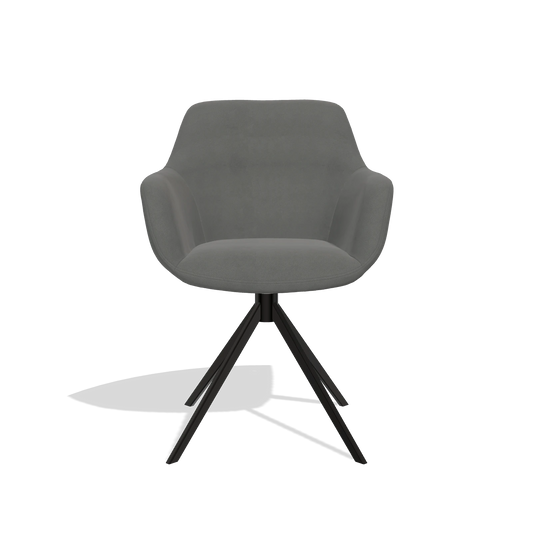 Silla de comedor Pavia 6687 en Piel B400 (gris oscuro), base giratoria en negro, vista frontal