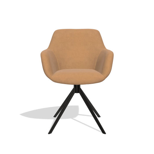 Silla de comedor Pavia 6687 en Piel B401 (mostaza), base giratoria en negro, vista frontal