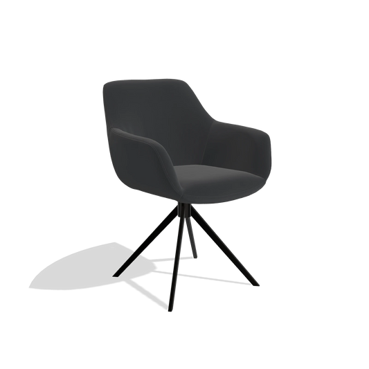 Silla de comedor Pavia 6687 en Piel B500 (negro), base giratoria en negro, vista en ángulo