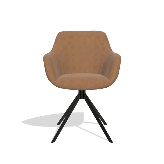 Silla de comedor Pavia 6687 en Piel B501 (caramelo), base giratoria en negro, vista frontal
