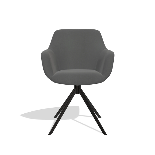 Silla de comedor Pavia 6687 en Piel B502 (gris oscuro), base giratoria en negro, vista frontal