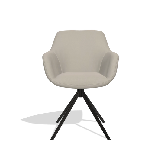 Silla de comedor Pavia 6687 en Piel B514 (gris claro), base giratoria en negro, vista frontal