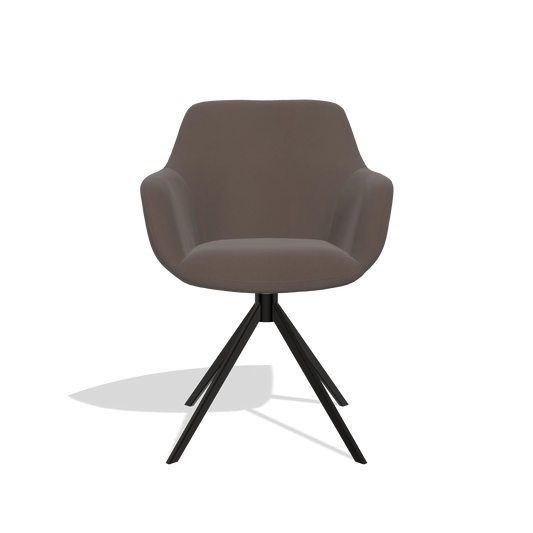 Silla de comedor Pavia 6687 en Piel B535 (marrón), base giratoria en negro, vista frontal