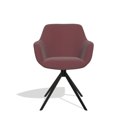 Silla de comedor Pavia 6687 en Piel B554 (marrón), base giratoria en negro, vista frontal