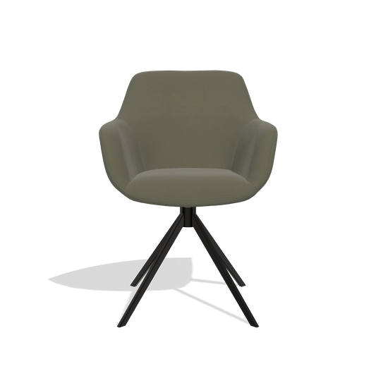 Silla de comedor Pavia 6687 en Piel B572 (oliva), base giratoria en negro, vista frontal