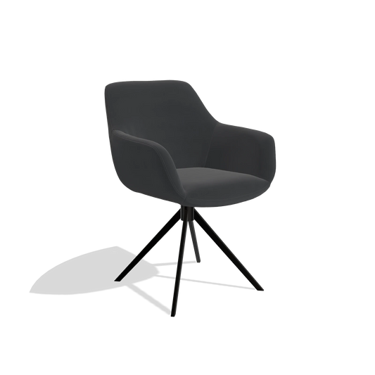 Silla de comedor Pavia 6687 en Piel B900 (negro), base giratoria en negro, vista en ángulo