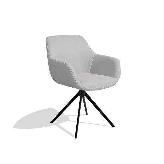 Silla de comedor Pavia 6687 en Piel B904 (gris claro), base giratoria en negro, vista en ángulo