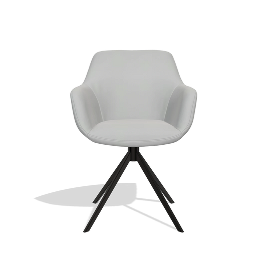 Silla de comedor Pavia 6687 en Piel B904 (gris claro), base giratoria en negro, vista frontal