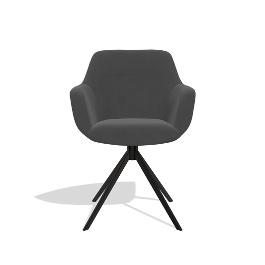Silla de comedor Pavia 6687 en Piel B905 (antracita), base giratoria en negro, vista frontal