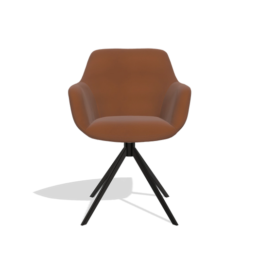 Silla de comedor Pavia 6687 en Piel B912 (óxido), base giratoria en negro, vista frontal
