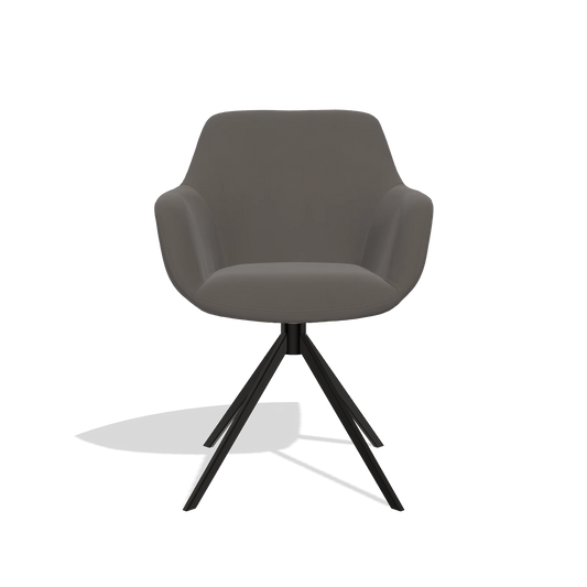 Silla de comedor Pavia 6687 en Piel B918 (gris oscuro), base giratoria en negro, vista frontal
