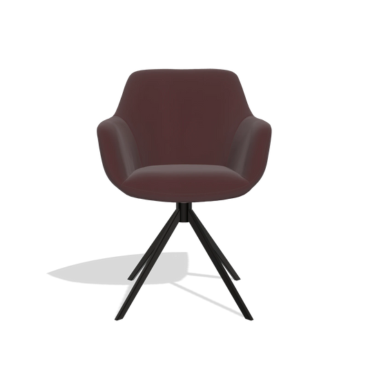 Silla de comedor Pavia 6687 en Piel B938 (chocolate), base giratoria en negro, vista frontal