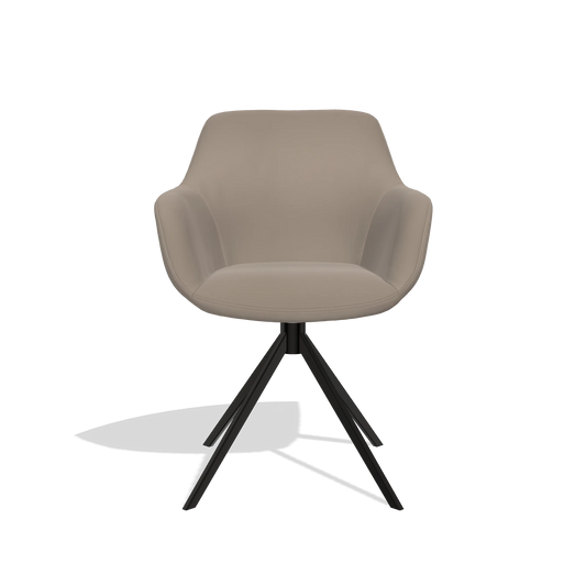 Silla de comedor Pavia 6687 en Piel B942 (greige), base giratoria en negro, vista frontal