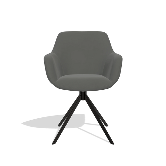 Silla de comedor Pavia 6687 en Piel B945 (gris oscuro), base giratoria en negro, vista frontal