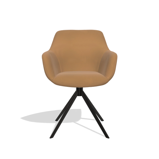 Silla de comedor Pavia 6687 en Piel B947 (caramelo), base giratoria en negro, vista frontal