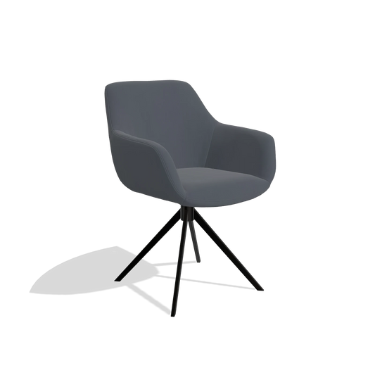 Silla de comedor Pavia 6687 en Piel B961 (gris oscuro), base giratoria en negro, vista en ángulo