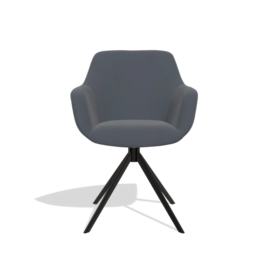 Silla de comedor Pavia 6687 en Piel B961 (gris oscuro), base giratoria en negro, vista frontal