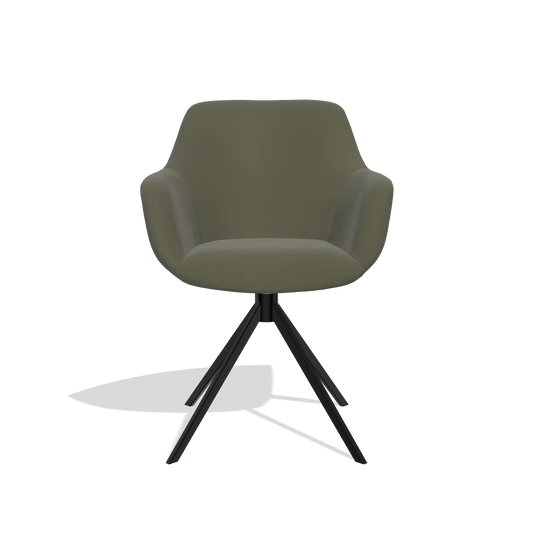 Silla de comedor Pavia 6687 en Piel B962 (gris oscuro), base giratoria en negro, vista frontal