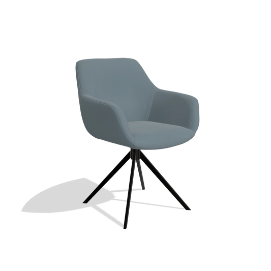 Silla de comedor Pavia 6687 en Piel B963 (gris), base giratoria en negro, vista en ángulo
