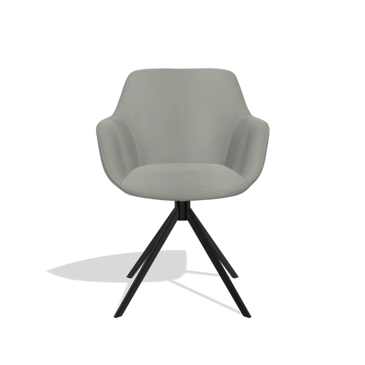 Silla de comedor Pavia 6687 en Piel B967 (greige), base giratoria en negro, vista frontal