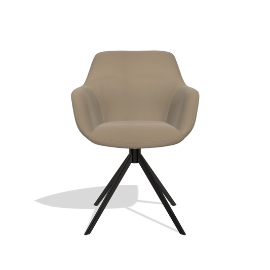 Silla de comedor Pavia 6687 en Piel B968 (topo), base giratoria en negro, vista frontal