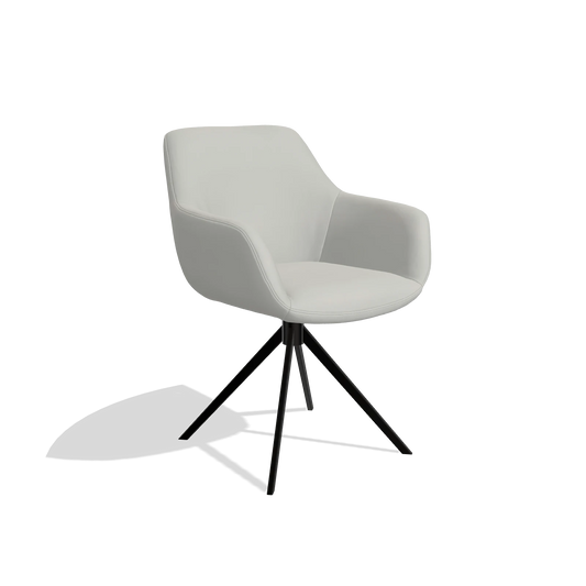Silla de comedor Pavia 6687 en Piel B970 (gris claro), base giratoria en negro, vista en ángulo