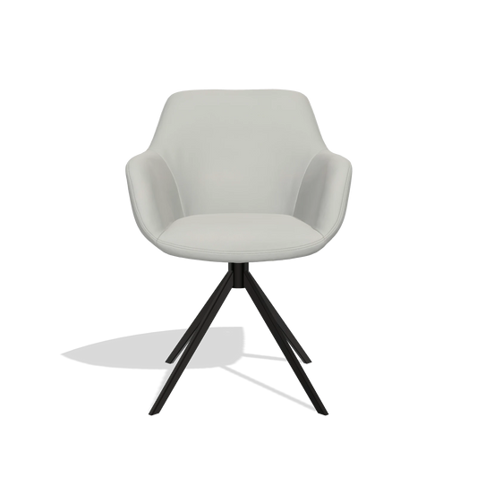 Silla de comedor Pavia 6687 en Piel B970 (gris claro), base giratoria en negro, vista frontal