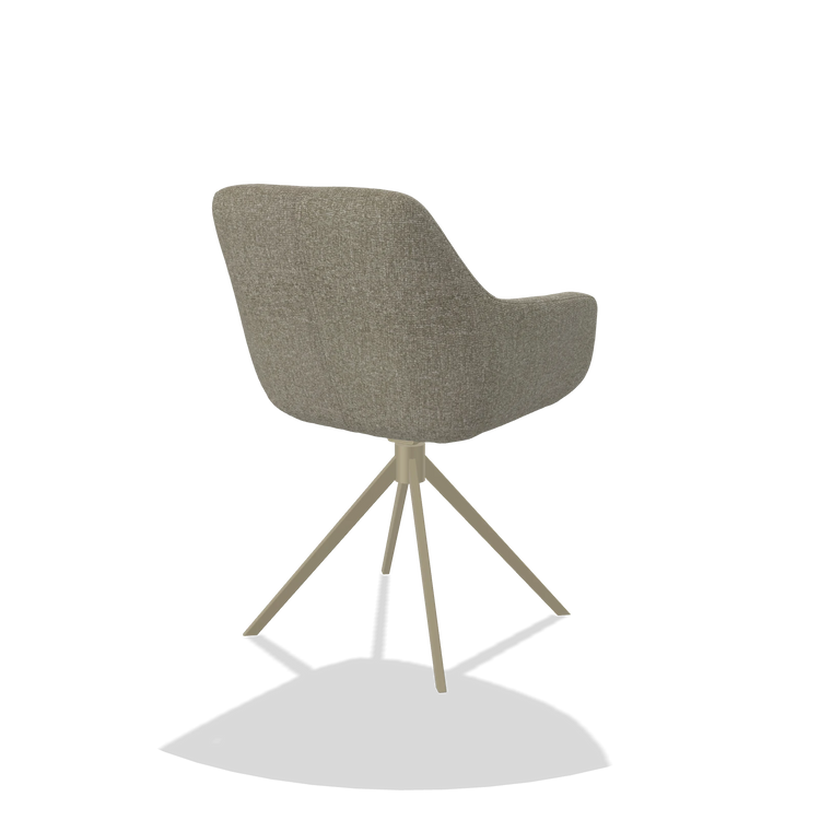 Dining Chair Pavia 6687 in Lodge 05 fabric (taupe), champagne swivel base, back angled view