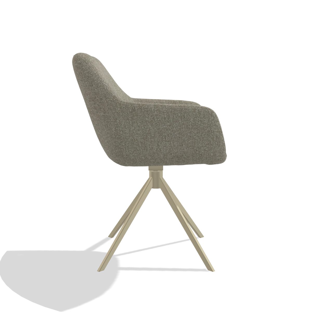 Dining Chair Pavia 6687 in Lodge 05 fabric (taupe), champagne swivel base, side view