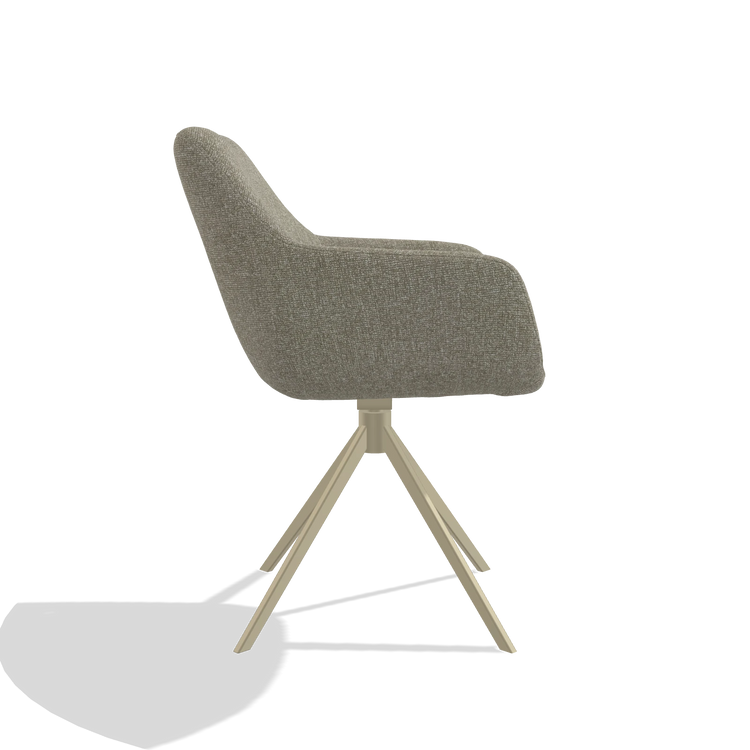 Dining Chair Pavia 6687 in Lodge 05 fabric (taupe), champagne swivel base, side view