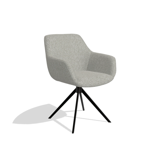 Chaise de salle à manger Pavia 6687 en tissu Lodge 110 (grège), pied pivotant en noir, vue de trois-quarts