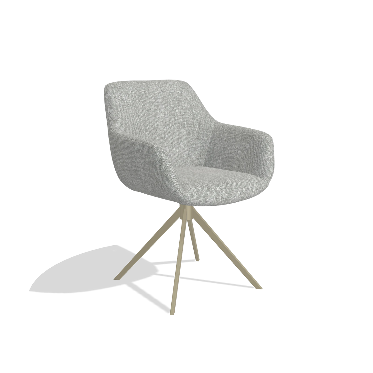 Dining Chair Pavia 6687 in Lodge 60 fabric (greige), champagne swivel base, angled view
