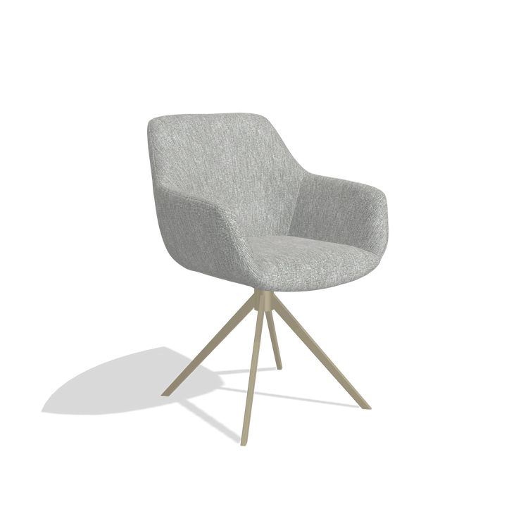 Dining Chair Pavia 6687 in Lodge 60 fabric (greige), champagne swivel base, angled view