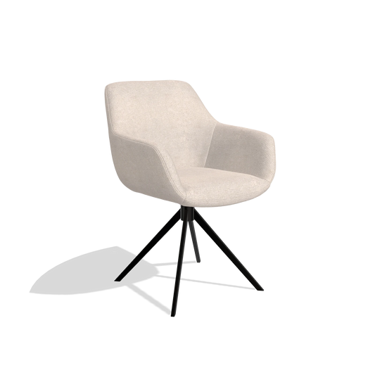 Chaise de salle à manger Pavia 6687 en tissu Mito 01 (gris clair), pied pivotant en noir, vue de trois-quarts