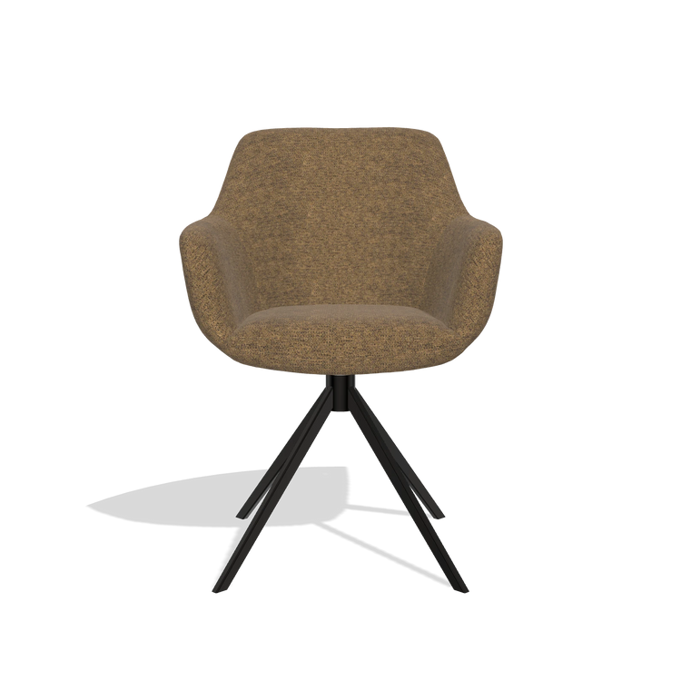 Silla de comedor Pavia 6687 en tela Mito 14 (marrón), base giratoria en negro, vista frontal