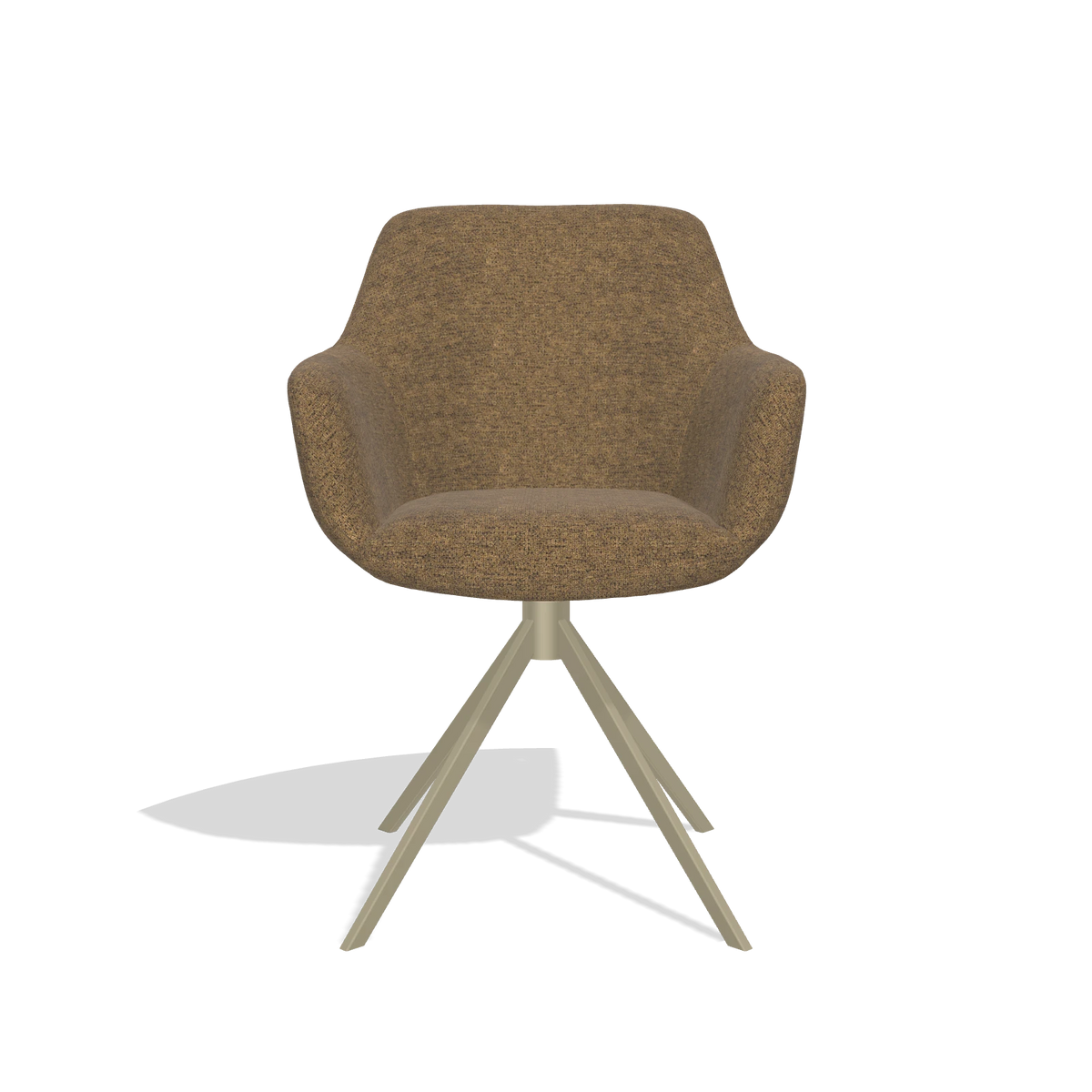 Silla de comedor Pavia 6687 en tela Mito 14 (marrón), base giratoria en champán, vista frontal
