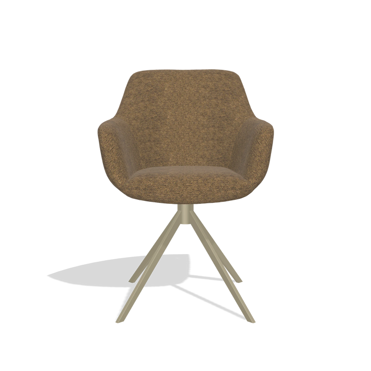 Silla de comedor Pavia 6687 en tela Mito 14 (marrón), base giratoria en champán, vista frontal