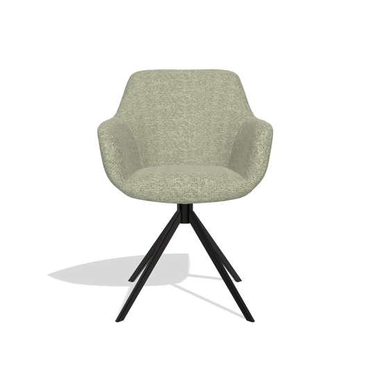 Chaise de salle à manger Pavia 6687 en tissu Mito 55 (vert sauge), pied pivotant en noir, vue de face