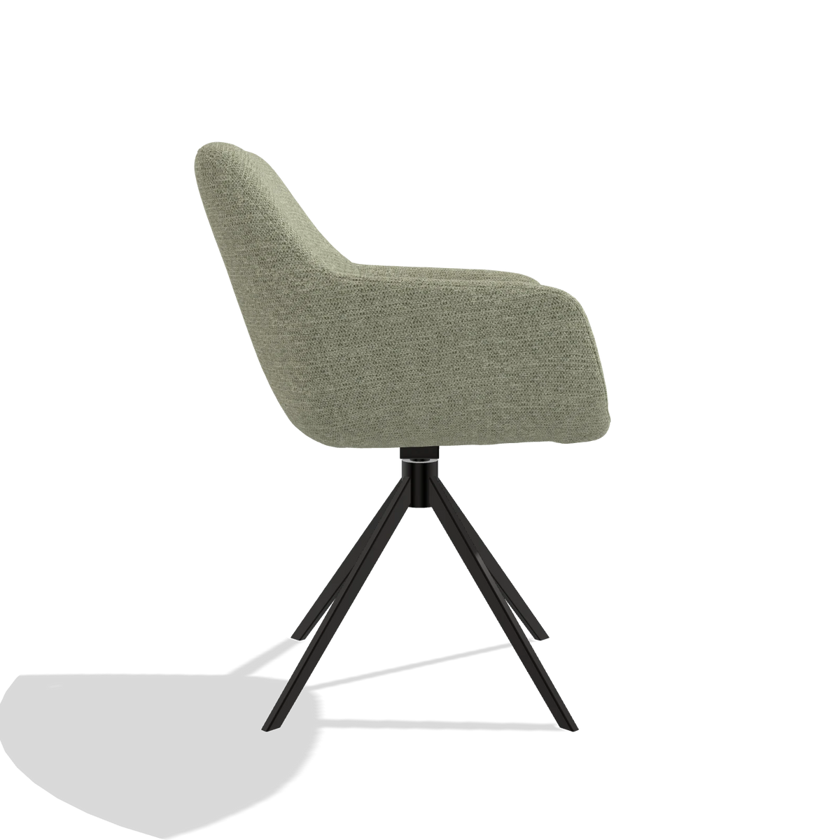 Dining Chair Pavia 6687 in Mito 55 fabric (sage), black swivel base, side view
