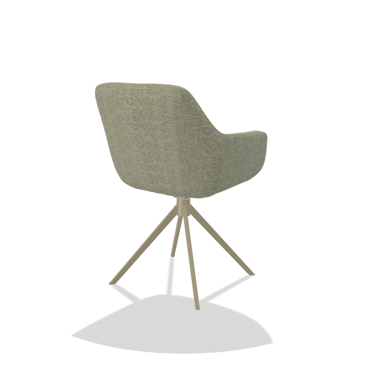 Dining Chair Pavia 6687 in Mito 55 fabric (sage), champagne swivel base, back angled view