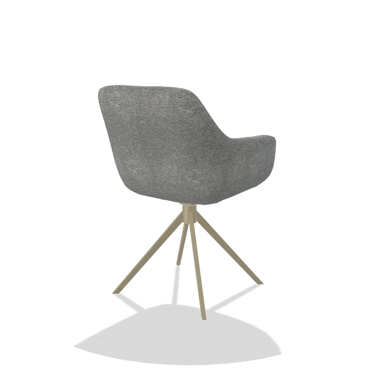 Dining Chair Pavia 6687 in Mito 97 fabric (taupe), champagne swivel base, back angled view